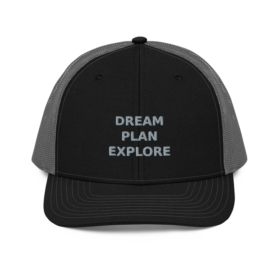 Dream. Plan. Explore. Trucker Hat — Gray Embroidery collectible product preview